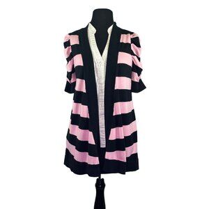 INC International Concepts Womens Sz Large Striped 2fer Top with Ruched Sleeves